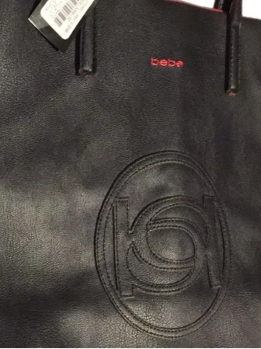 Bebe Black/Red Interior Vegan Leather Tote Bag - NWT